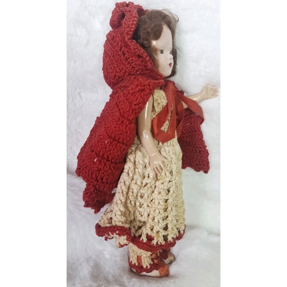 VTG Little Red Riding Hood Doll & Crochet Handmade Crochet Cape Dress Pants RARE